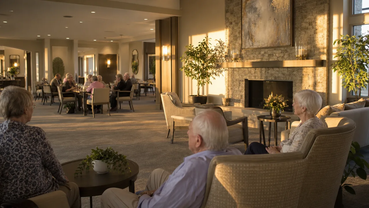 Residents spending time together in a comfortably furnished common area